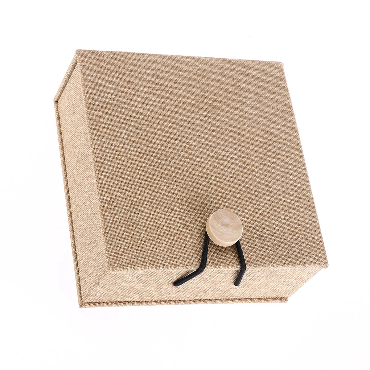 

Wooden Jewelry Gift Box Case Rustic Linen Bracelet Bangle Bearer Box Holder with Wooden Clasp (Khaki)