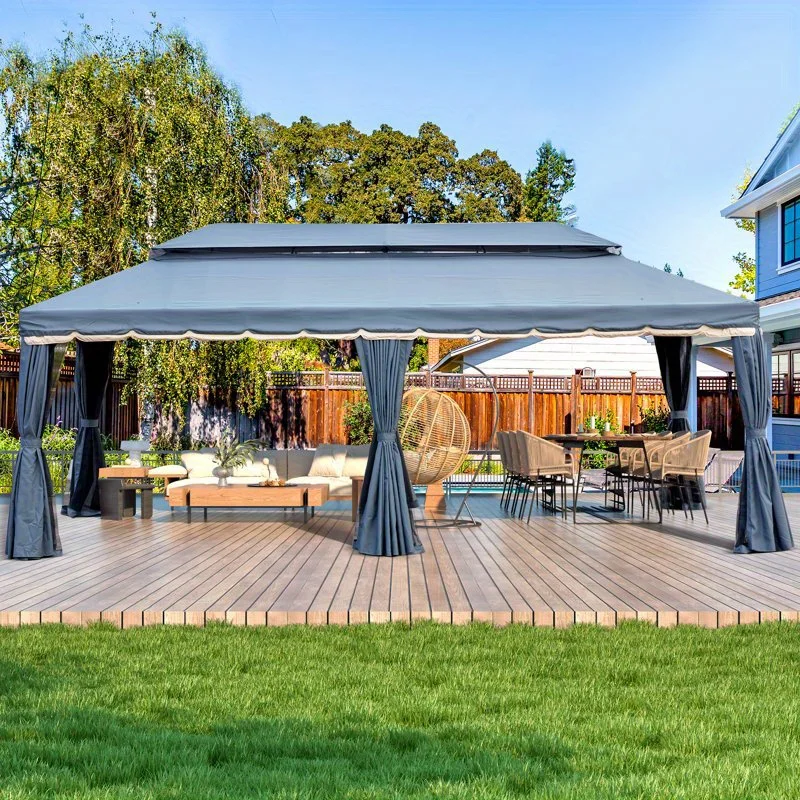 EROMMY Outdoor 10 ft x 20 ft Canopy Gazebo, Metal Gazebo with Netting and Curtains for Garden, Patio, Party Canopy, Gray view 5