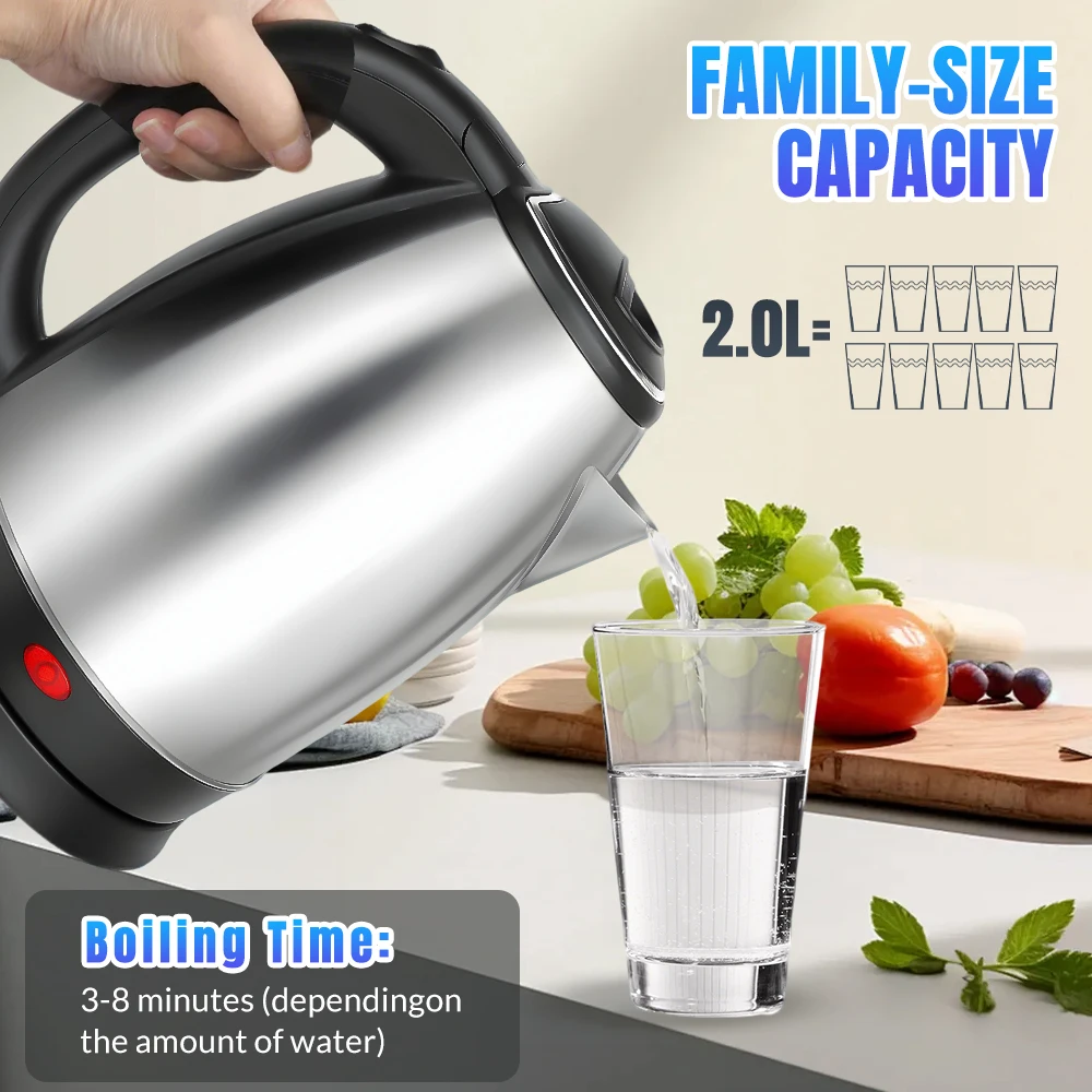 Large Capacity 2L Electric Water Kettle 110V 1000W Fast Heating One-Touch Open Lid Leak Proof Spout Portable Boiler For Dorm Office Household Gift For Dad