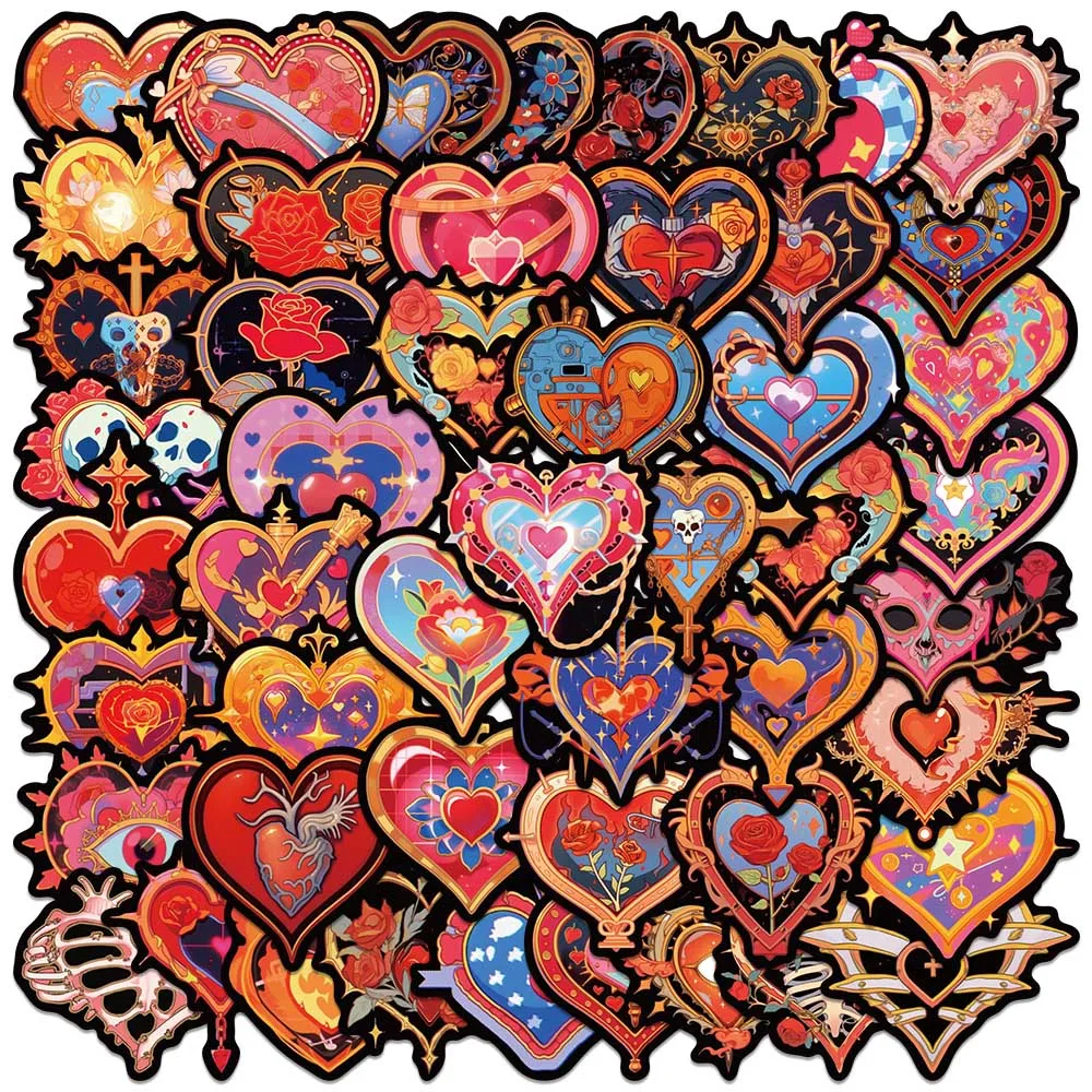 50pcs Waterproof Graffiti Retro Fancy Flower Skull Heart Stickers For Luggage Laptop Phone Water Bottle Vinyl Cartoon Decals