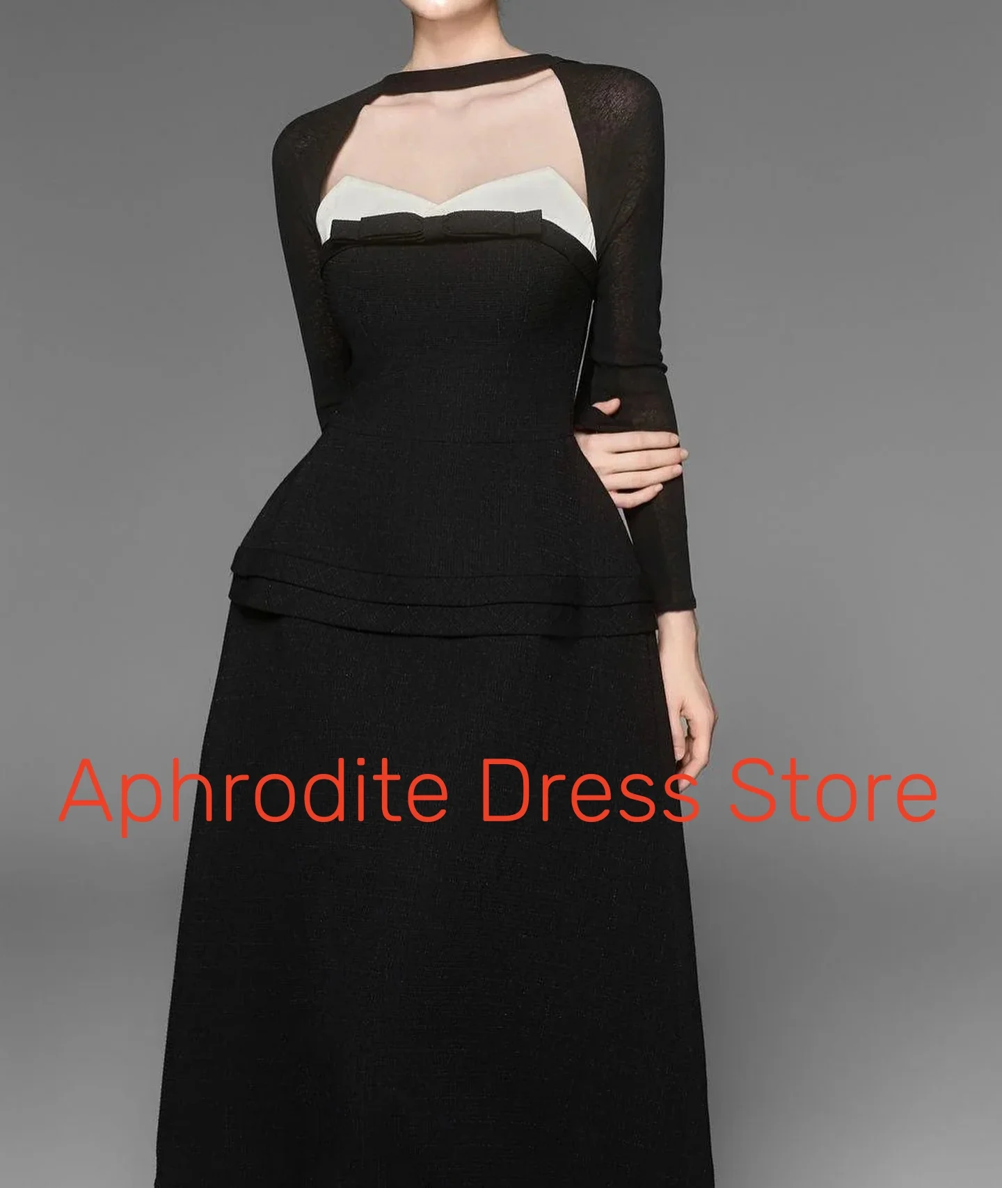 تخصيص حساسة جيرسي 3D القوس فساتين السهرة عالية الجودة ساحة الرقبة طويلة الأكمام فساتين المشاهير حجم مخصص Pr #6