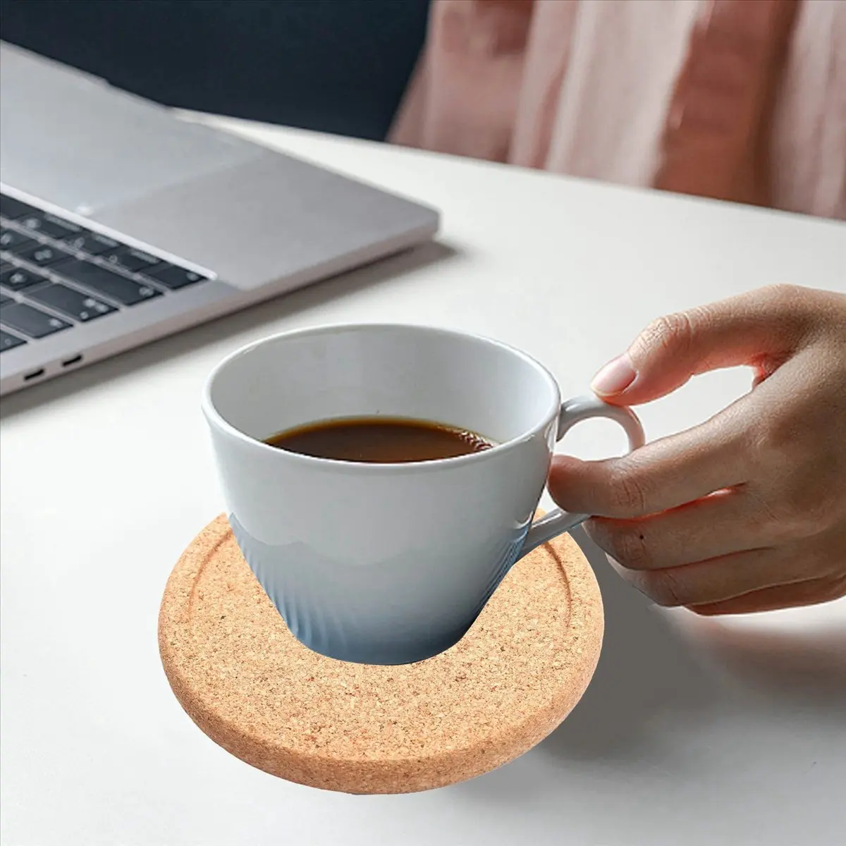 ABPP Cork Coasters with Lip for Drinks Absorbent Thick Rustic Saucer with Holder Heat & Water Best Reusable Natural Round Coaste