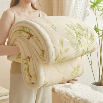 Botanical floral blanket for recliner bed, extra thick warm 3 layers flannel blanket for winter autumn, soft plush throw blanket