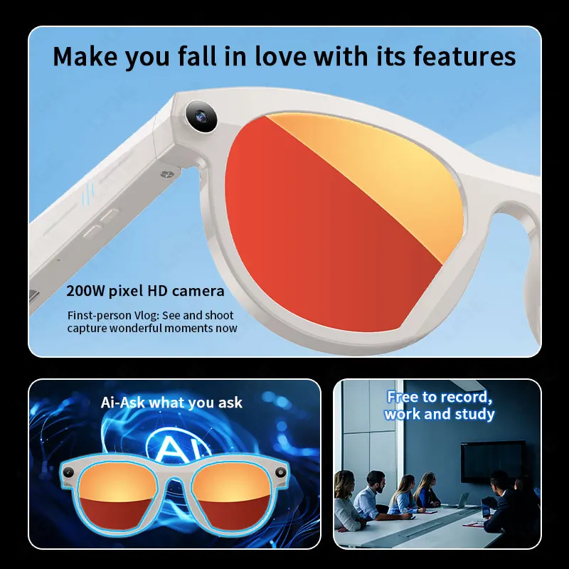 New AI Smart Glasses 4GB Memory Recording Videos Photo Recognition Answer Translation 290mAh WiFi Transmission Bluetooth Glasses