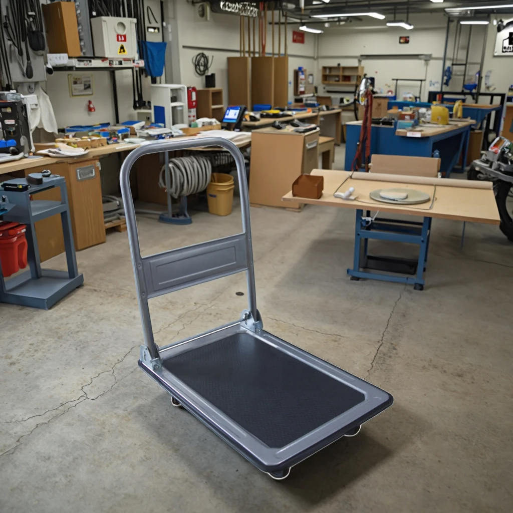 Silver 4-Wheel Hand Trolley Carts Steel And PP Material Platform Trucks With Powder Coating Finish For Storage And Tools