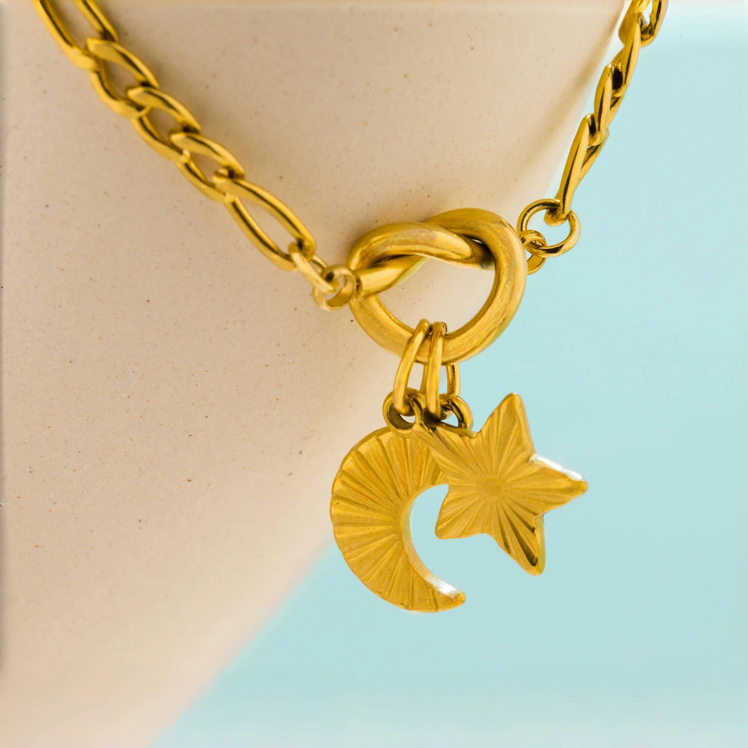 UHBINYCA Stainless Steel Star Moon Charm Bracelet for Women, Rust Proof Hypoallergenic High-quality Daily Accessory Jewelry