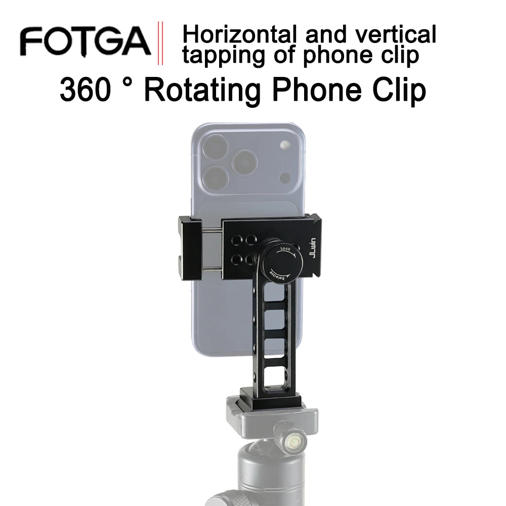 FOTGA Metal Phone Clip Fixed Bracket Horizontal Vertical Shooting 360° Degree Phone Clip Camera Multifunctio Phone Desktop Stand