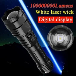 100000000 Lumens White LED Torch Strong light USB C Rechargeable Powerful Flashlight Zoomable Torch Light 5Modes for Outdoor