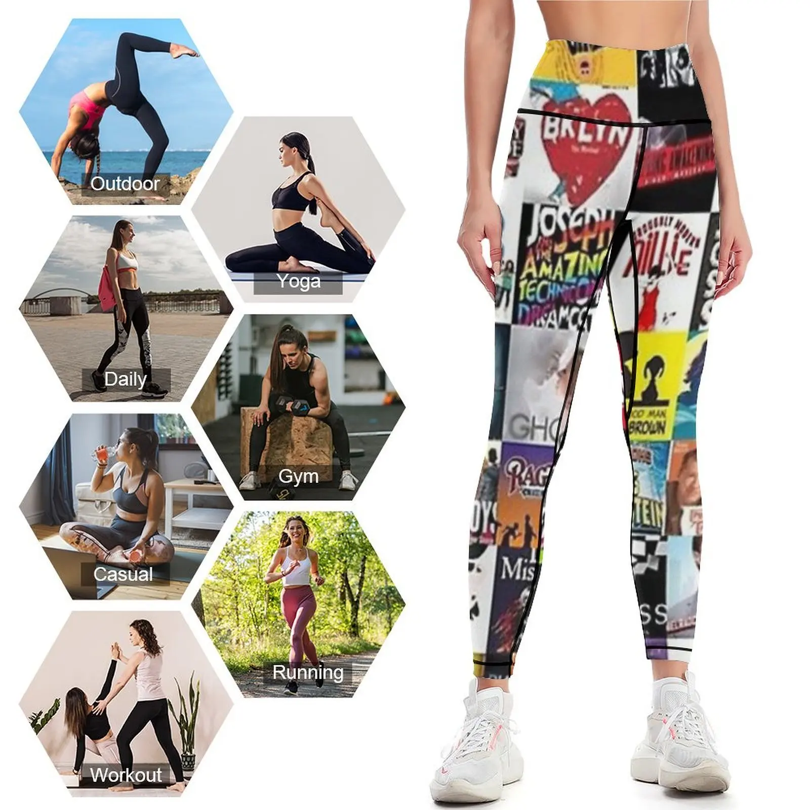 Leggings de collage de comédies musicales pour femmes, chemises de sport, leggings de sport pour femmes