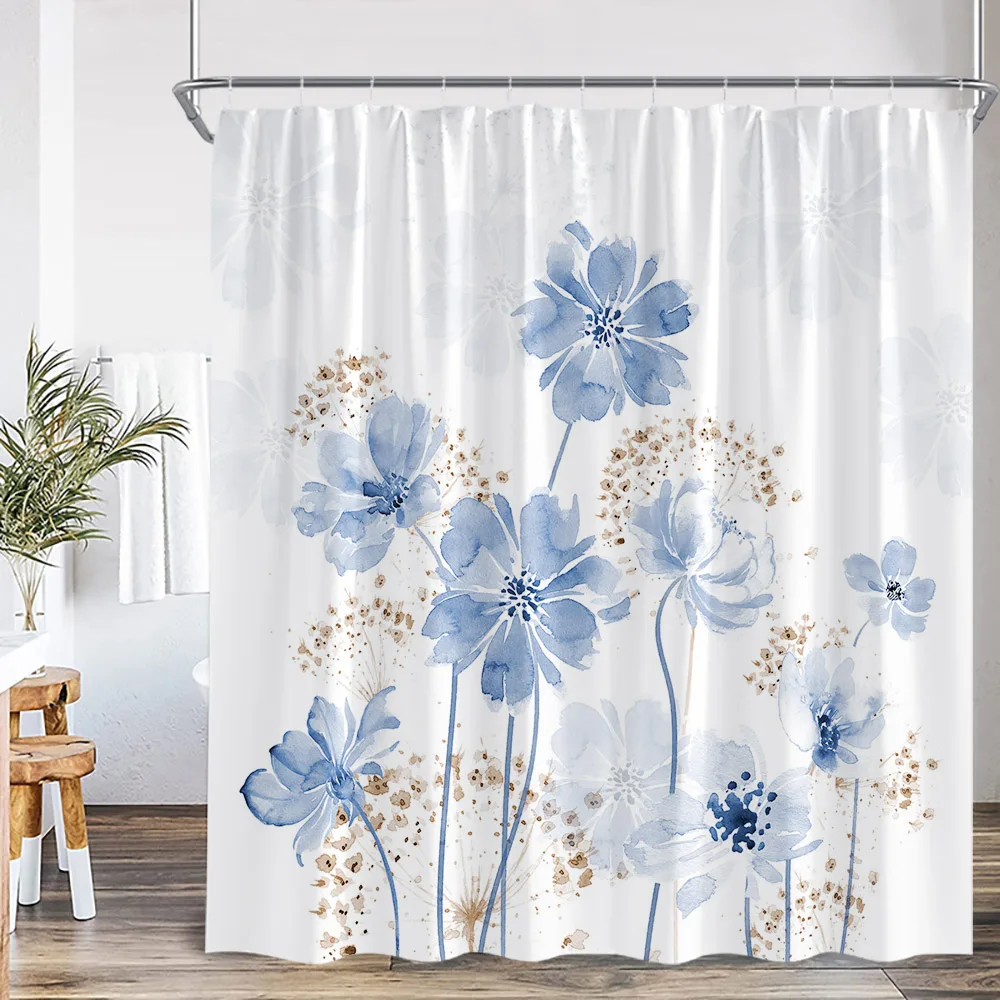 

Акварельная шторка для душа с цветочным узором: красочные цветы, синие, красные, зеленые растения. Современный декор для ванной. Полиэстеровая занавеска для ванны с крючками.
