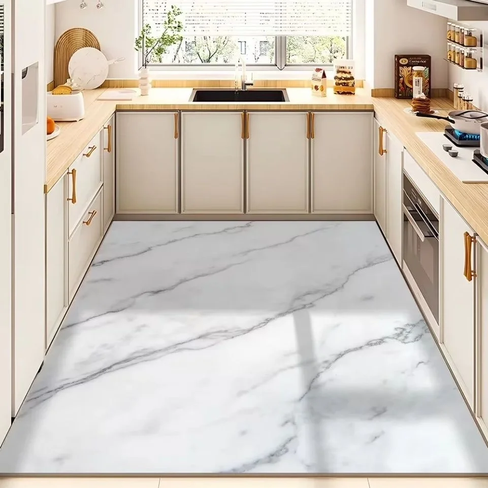 

Kitchen Carpet Waterproof PVC Floor Mat Marble Pattern Leather Mats Modern Rug Anti-Slip Large Size Area Mat Home Decor Rugs
