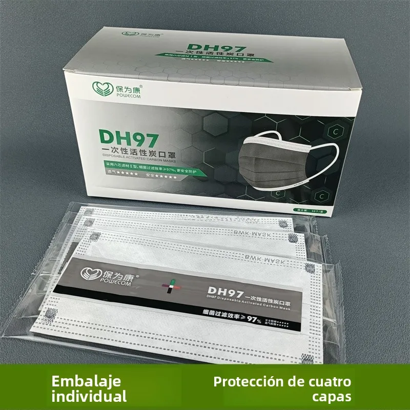 Mascarilla de Carbón Activado Powecom DH97, Cuatro Capas, Empaquetadas Individualmente, Desechables, Industriales, Antipolvo,...