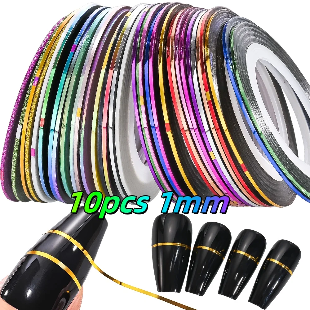 10 pezzi di nastro a strisce adesivi per unghie oro argento multicolore colori misti rotoli decorazione per unghie sirena glitter manicure fai da te * &