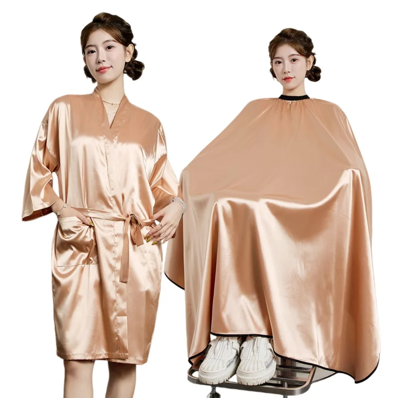 

Imitation Silk Robe Hairsalon Hairdressing Gown Hairdresser Robes Barber Hair Dye Smock Hair Cutting Cape Beauty Salon Pajamas