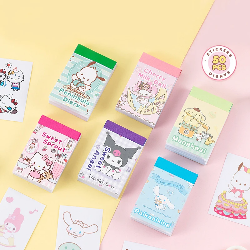 Sanrio Hello Kitty Cinnamoroll Stickers Book Kuromi Kids Mini Sticker Decorative Hand Account Laptop Stationery Decals