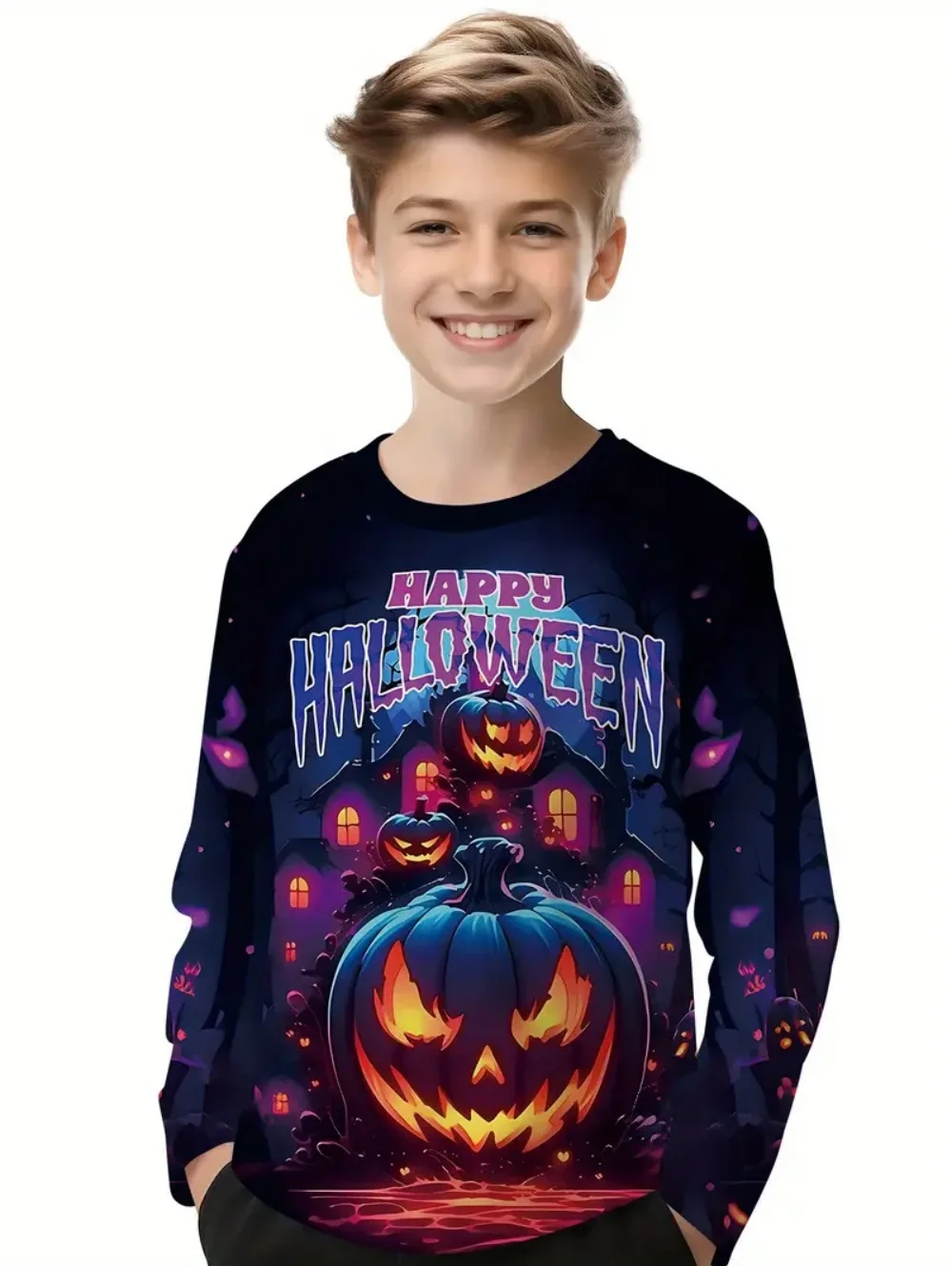 

Boys Clothes Halloween 3D Print Autumn Long Sleeve T-Shirt Loose Comfortable Kids Clothes Top Casual Holiday Children's Clothing