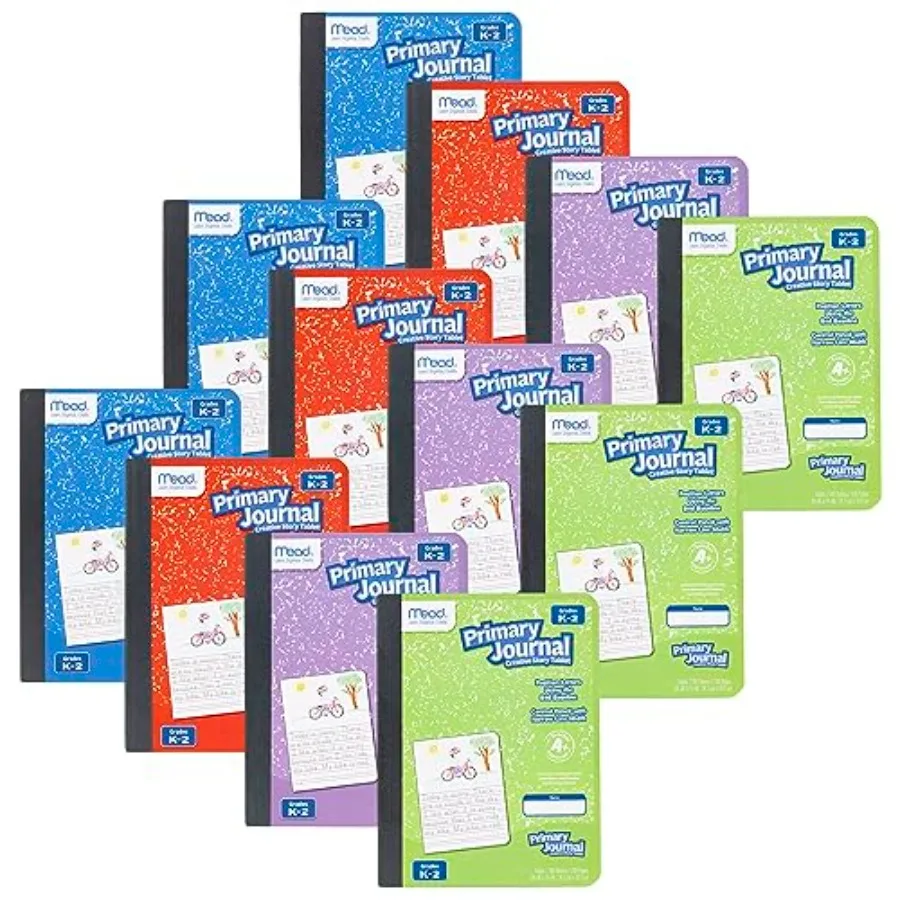 

Primary Journal Creative Story Tablet Composition Notebook 7.5" x 9.75" Grades K-2 100 Sheets 12 Pack Assorted Colors 610052-EC