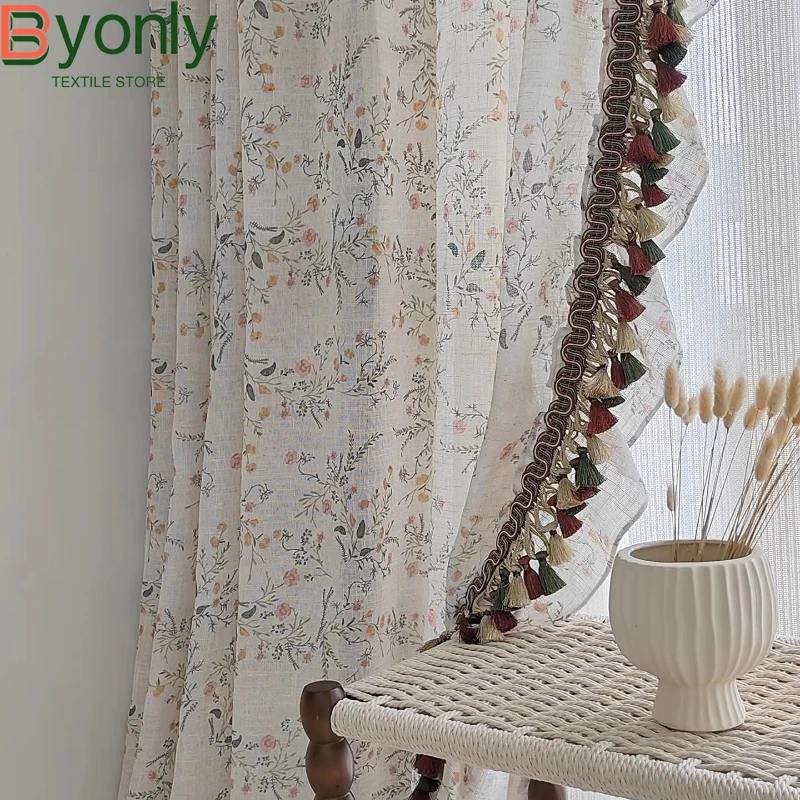 Linen Color Jacquard Thickened Curtains for Living Room Bedroom French Window Partition Curtain Door Curtain Finished Products