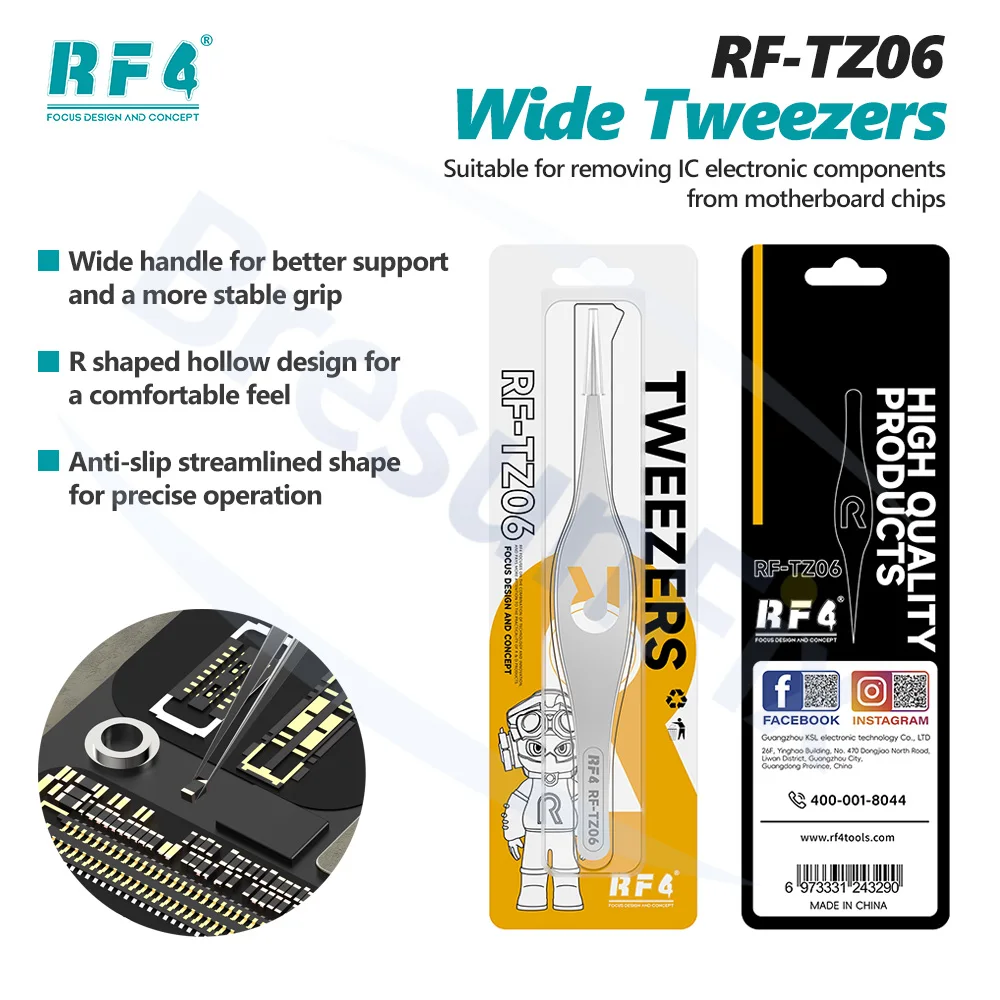 RF4 RF-TZ06 Breitgriff-Pinzette für die Reparatur von Mobiltelefonen, Motherboard-Chip-IC, Werkzeug zum Entfernen und Halten elektronischer Komponenten