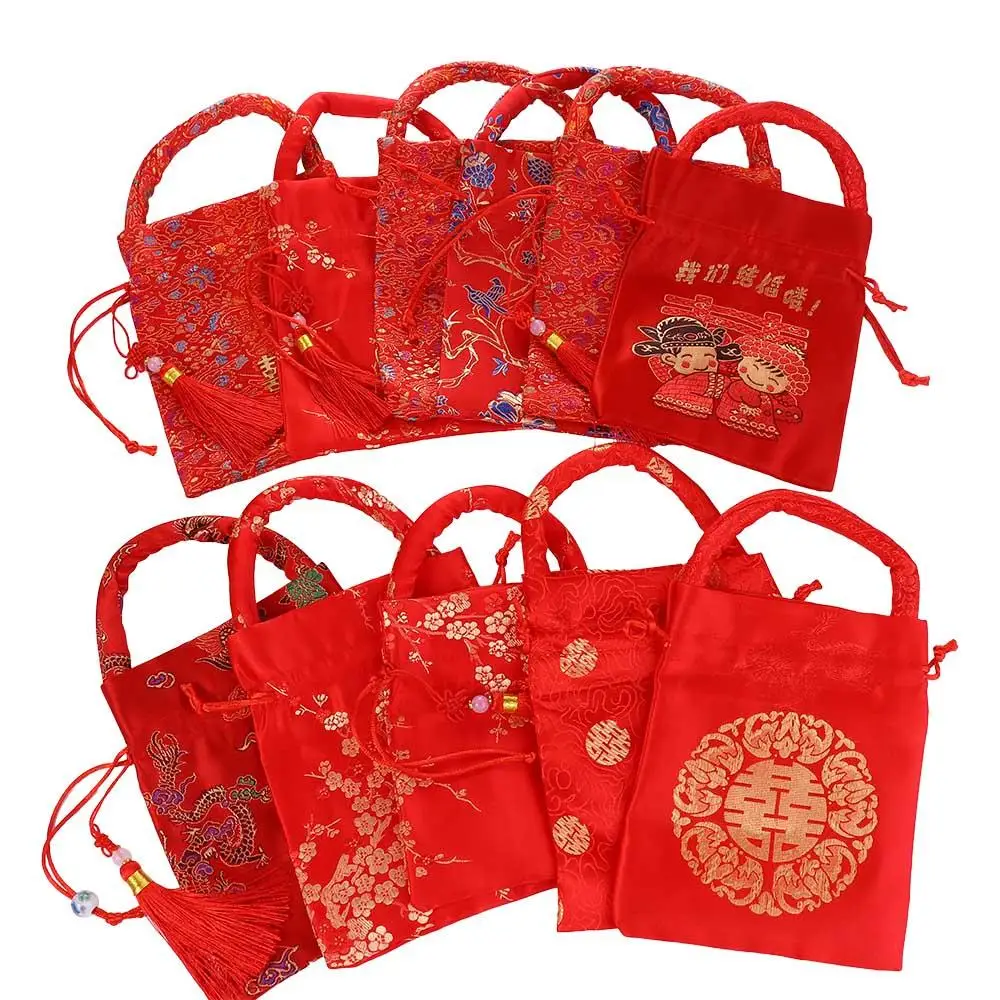 Drawstring Chinese Style With Tassels Brocade Wedding Bride and Groom Candy Bag Wedding-favor Gift Package Bag Handle Bag