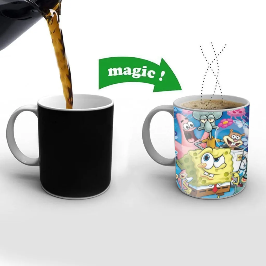 

Sponge-Bob Cartoon Free shipping Mug Changing Color Ceramic Coffee Mugs Magic Tea Cup Best Gift