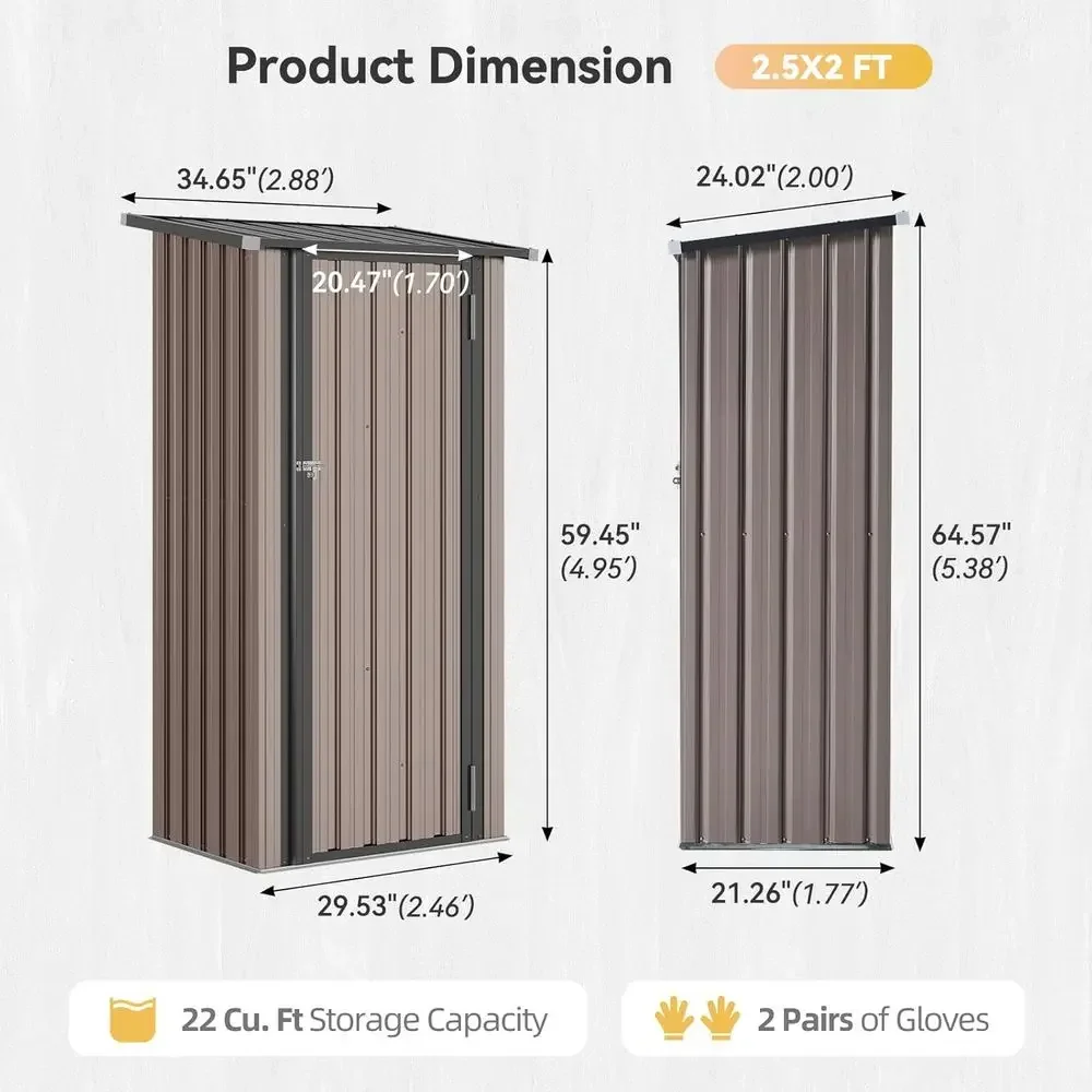 2.5x2T Outdoor Metal Storage Cabinet with Floor, Lockable, Weatherproof for Patio and Garden