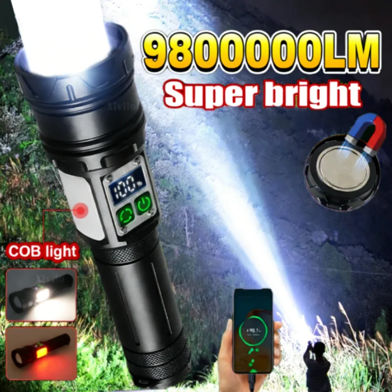 

Мощный светодиодный фонарь 2026 года с дальностью 4000 м, COB-модулем, магнитным креплением, тактический, перезаряжаемый, с зумом, для кемпинга, рыбалки, патрулирования, охоты