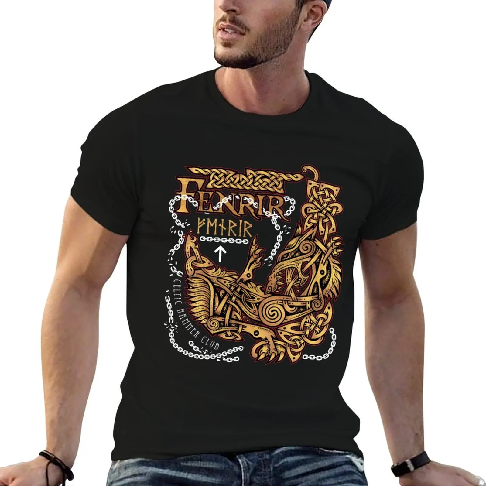 

Fenrir: Ragnarok Viking Monster Wolf T-Shirt anime t shirts for man t shirt men 100% cotton luxury brand T-Shirt