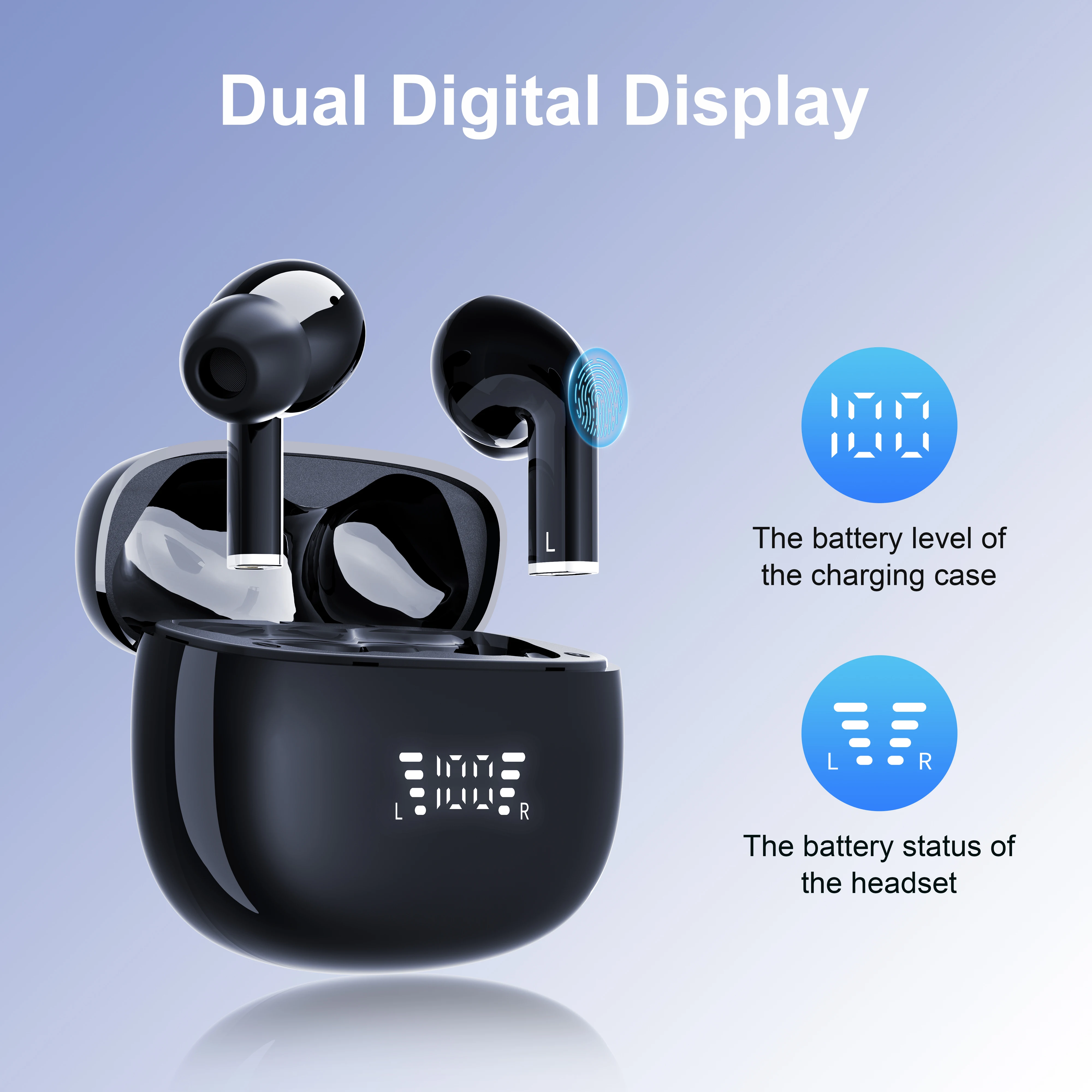 

ANC-01 New Active Noise Reduction Bluetooth Wireless Earphones with Long Battery Life TWS Earphones with Dual Battery Display