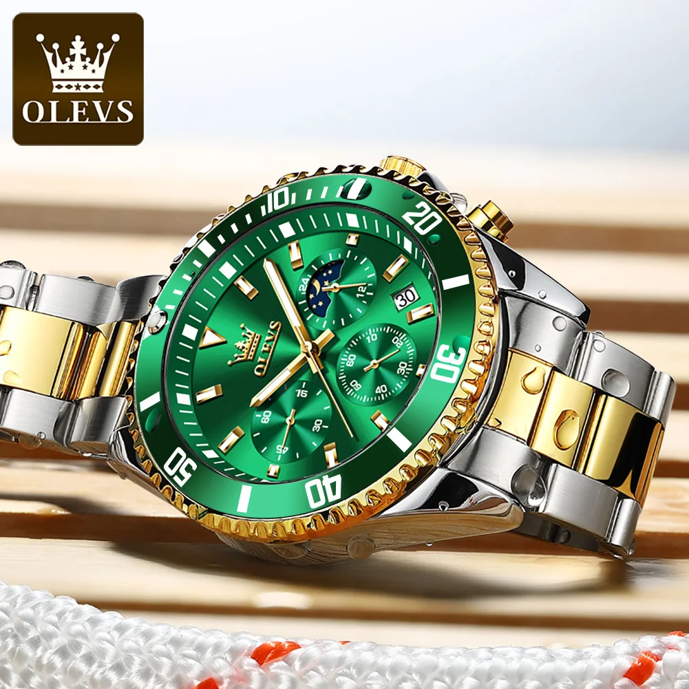 OLEVS Top Brand Men\'s Watches Pilot Style Trend Fashion Original Wristwatch for Man Waterproof Luminous Moon Phase Chronograph