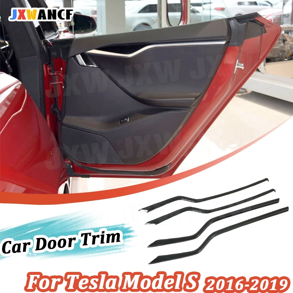 

JXWANCF Carbon Fiber Car Interior Trim Door Decorative Cover Stickers for Tesla Model S 2016-2019 8PCS/Set