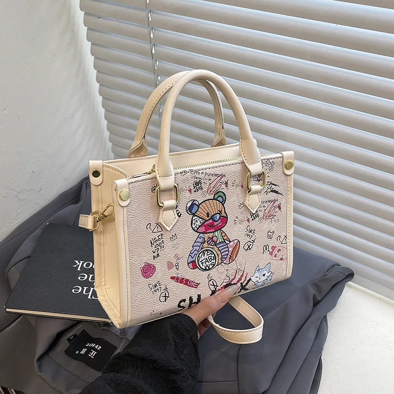 

Cute Bear Graffiti Messenger Bag Stylish and Simple Messenger Shoulder Bag Large Capacity