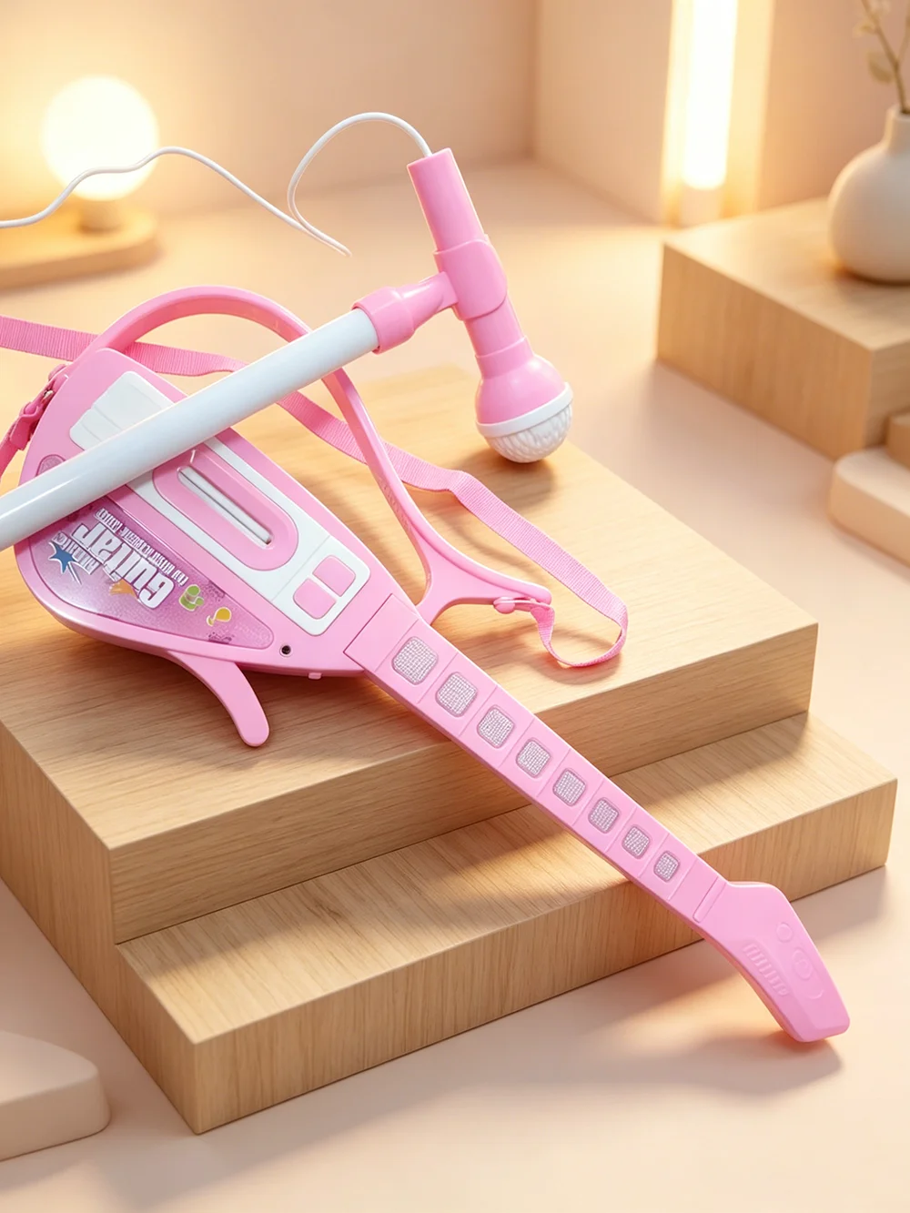 Kids Guitar Musical Instrument Toy With Adjustable Microphone Stand Light‑Up Buttons Built‑in Rhythm Music Detachable Shoulder S
