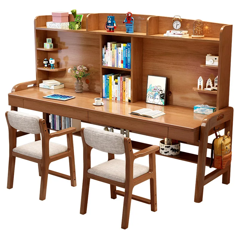 Household Solid Wood Double Desk Lifting Desk Office Simple Computer Desk Children\'s Desk Student Study Desk and Chair