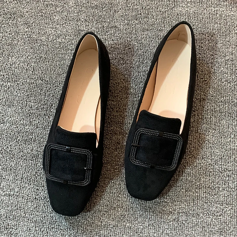 2022 Spring Women Slip On Loafer Autumn Fashion Ladies British Metal Buckle Flat Shoes Round Toe Female Black Casual Ballerina