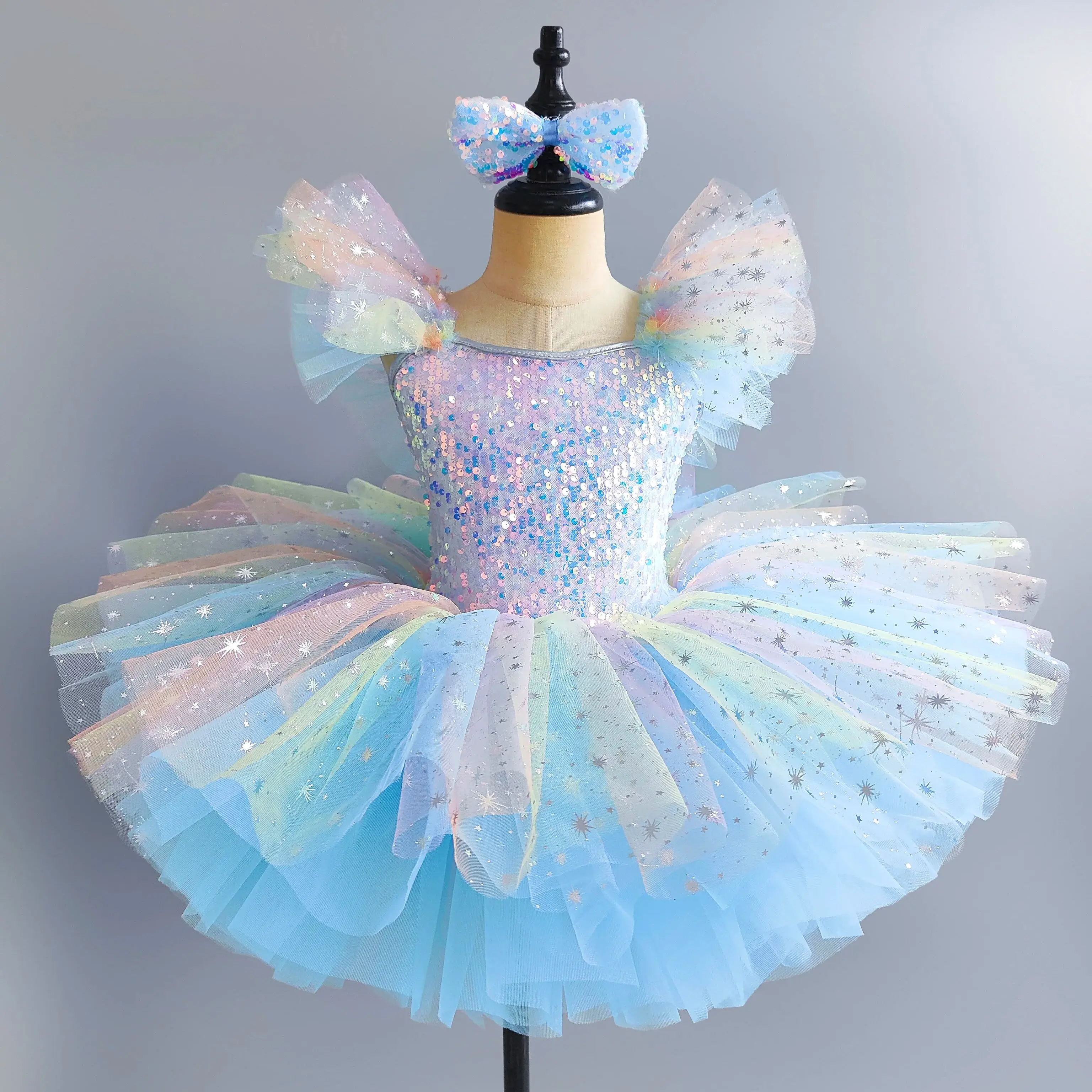 Kinder Tutu Röcke Trikot Pailletten Modern Dance Tutu Kleid Mädchen Jazz Dance Kostüm Regenbogen Farbe Kinder Hochzeit Prinzessin Kleid