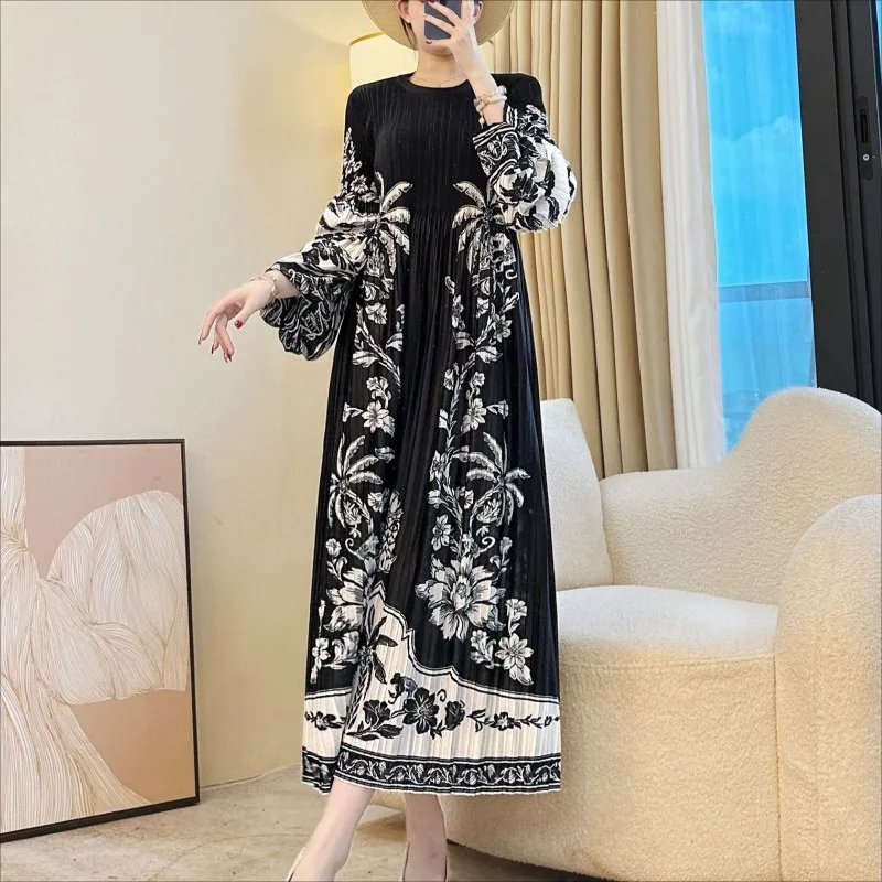 فستان نسائي عتيق مطوي مياكي خريف جديد كم طويل مقاس كبير فضفاض قابل للتمدد طويل أنيق ملابس ركاب أوروبا وأمريكا #3