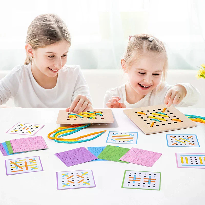 

Kids Montessori Wooden Toys Rope Board Fine Motor Skill Training Puzzle Logical Thinking Social Games Early Education Aid