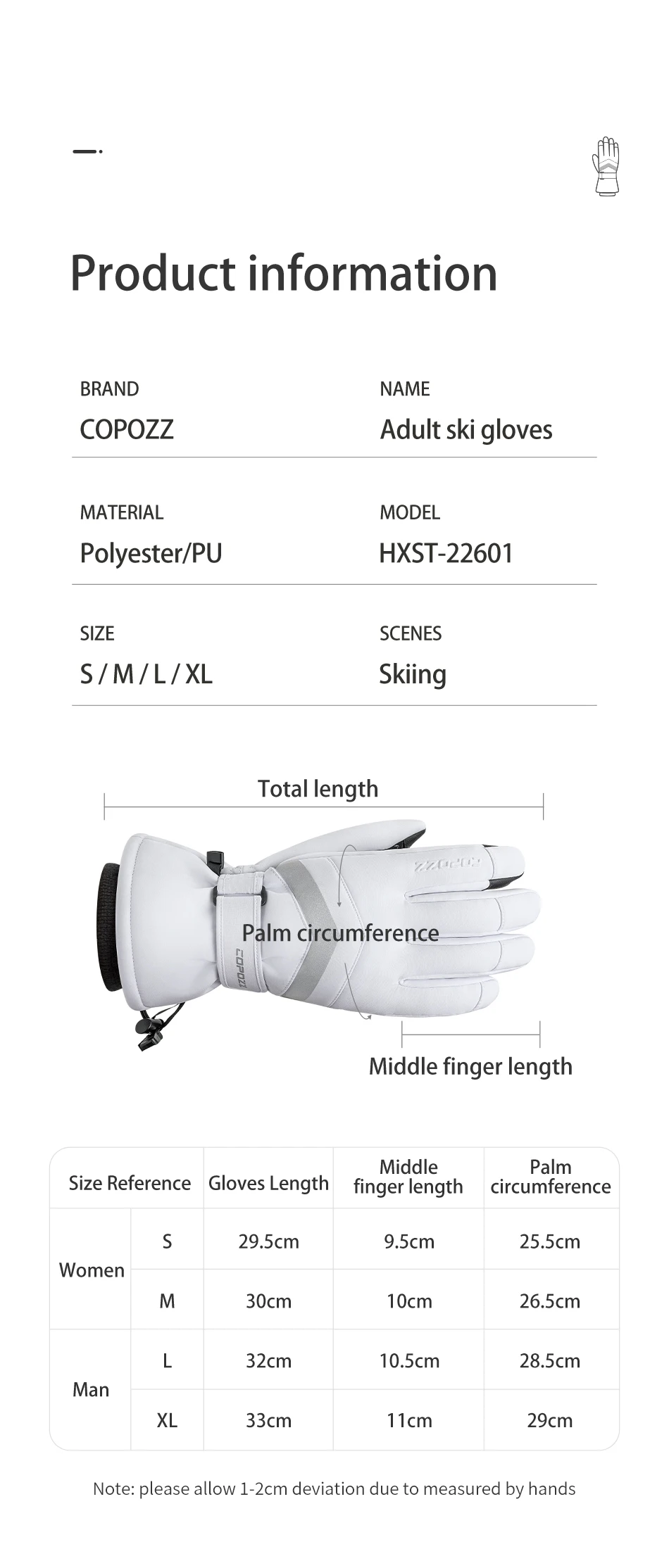 COPOZZ Neue Winter-Skihandschuhe für Damen und Herren, winddicht, warm, wasserdicht, Touchscreen-fähig, rutschfest, für Snowboard, Schneemobil, dicke Skihandschuhe – Detail 8