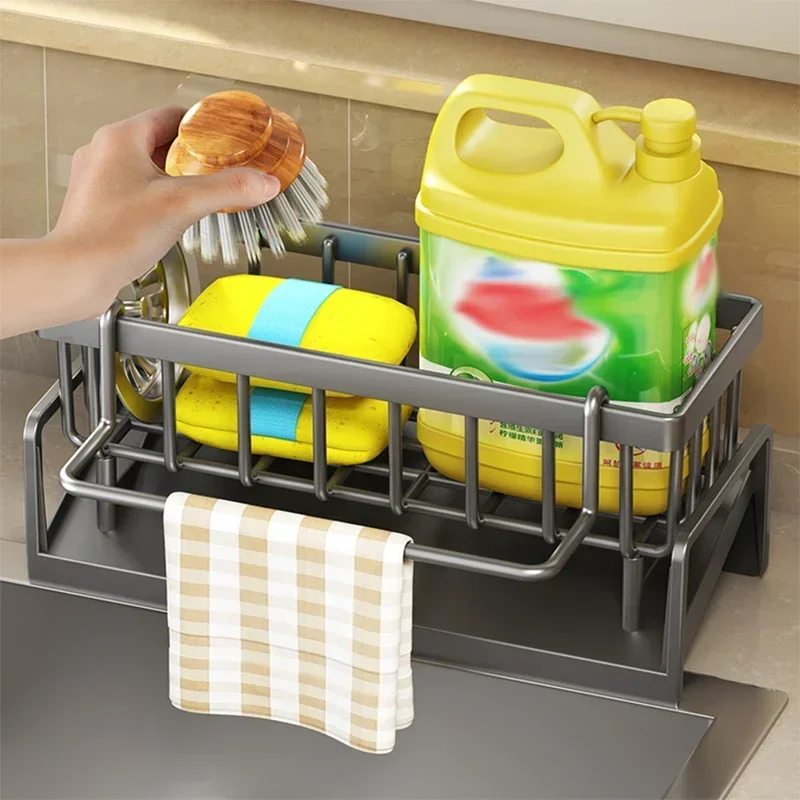 New Sink Drain Rack Plastic Steel Sponge Holder Faucet Storage Soap Drainer Towel Rack Shelf Organizer Kitchen Accessories