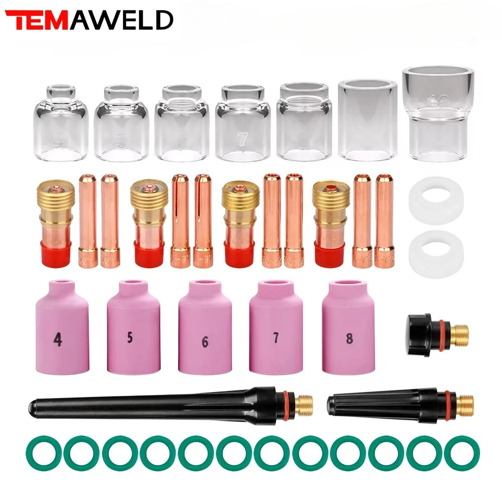 41Pcs WIG Schweißen Taschenlampe Düse Ring Abdeckung Gas Objektiv Glas Keramik Tasse Kit Für WP17/18/26 Schweißen zubehör Werkzeug Set Großhandel