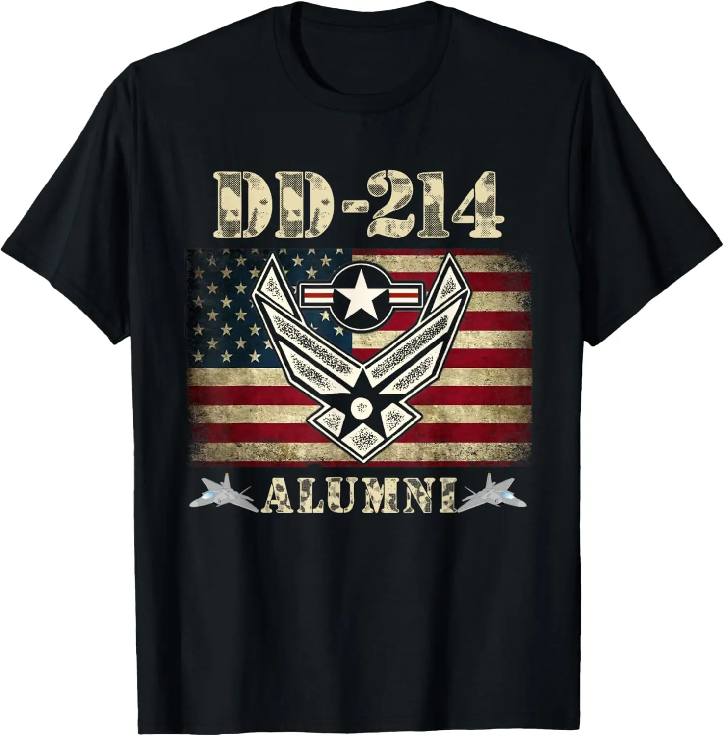 DD-214 Alumni Air Force Military Veteran American Flag USAF T-Shirt 100% Cotton Trendy Y2K Short-Sleeve Tee – Soft,