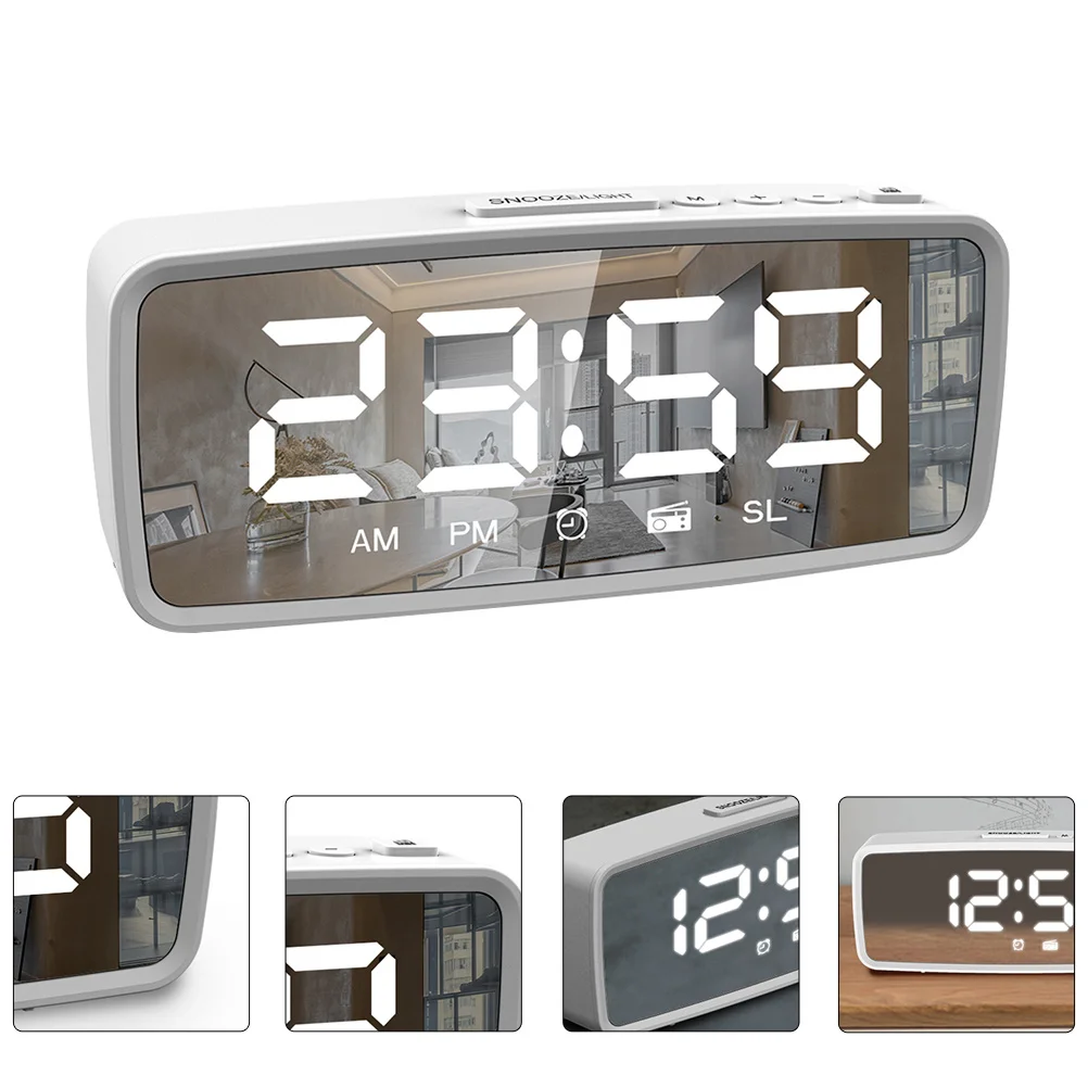 

1 set Radio Mirror Led Digital Alarm Clock Home Decor Simple Moisture Proof Electronic Timepiece Small Alarm Clock