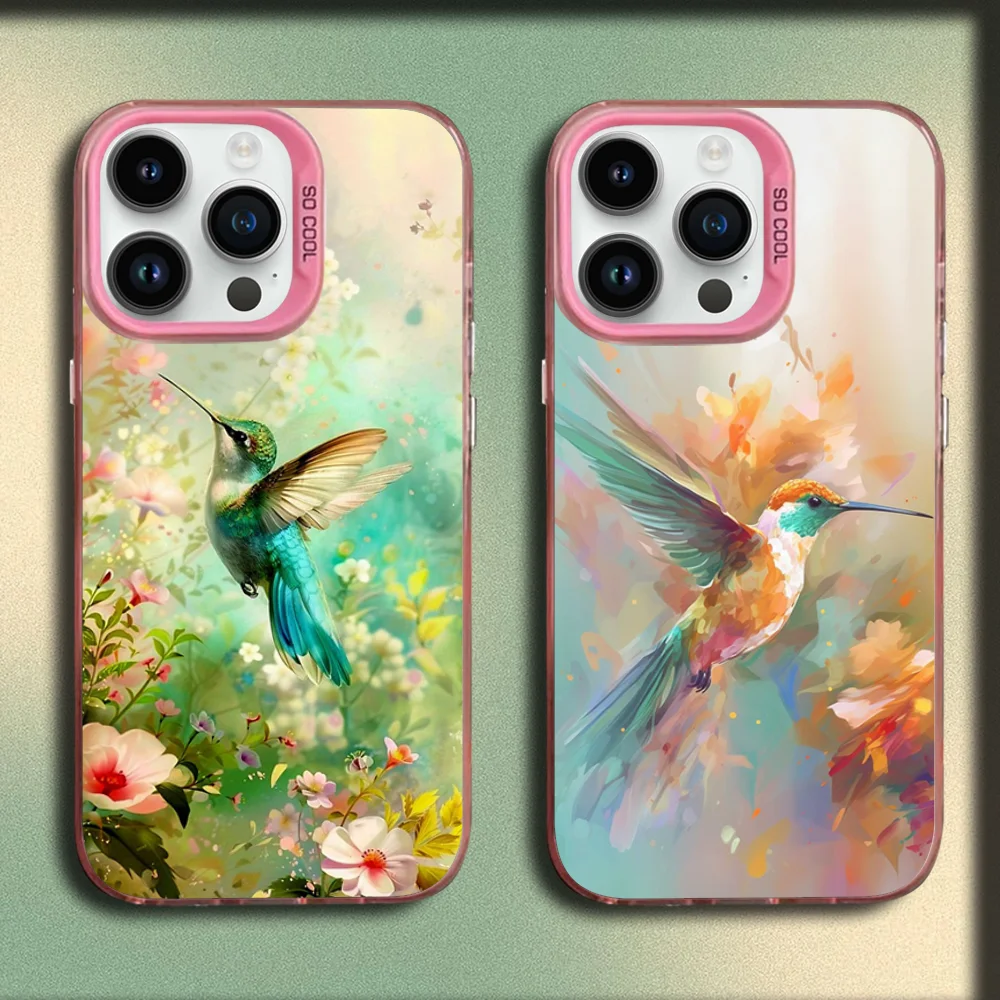 

Colorful Bird Hummingbird Phone Case For iPhone 16,15,14,13,12,11,Mini,Pro,SE,MAX Pink Matte Silicone Cover