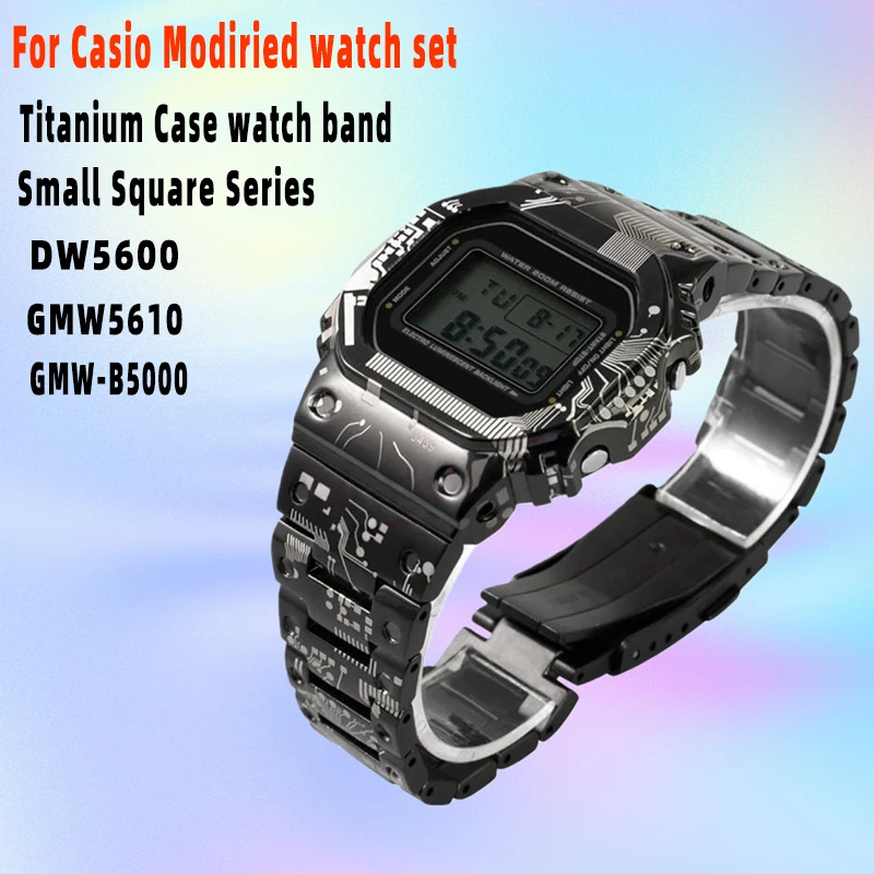 

Titanium alloy Case watchband Mod Kit For Casio DW-5600 GW-B5600 GW-M5610 stainless steel Metal Bezel +Strap watch accessories