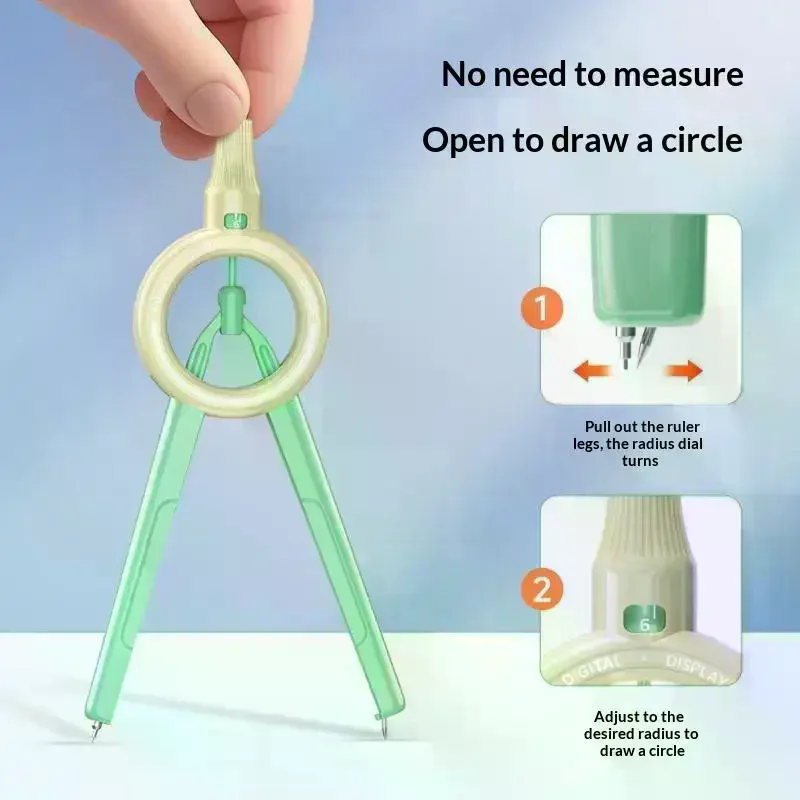 Digital Display Push Button Compass: Multifunctional Drawing Tool ABS Integrated Ruler Scale Primary Students