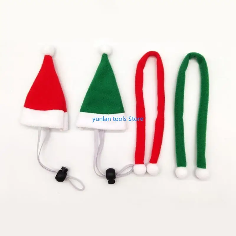 50LB 1 Set Christmas Pet Chicken Hat Scarf Mini Red Green Santa Hat Scarf Xmas Small Animal Hat with Adjustable Chin Strap