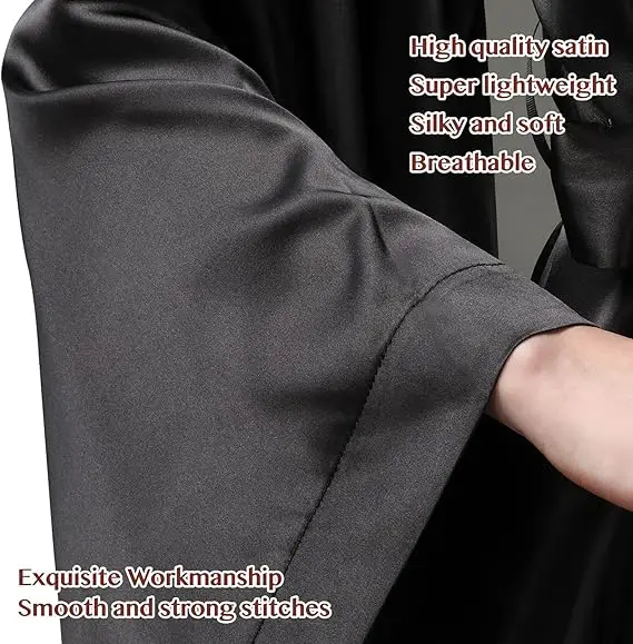 Elegant Floor Long Length Robe Silk Bridal Wedding Dressing Kimono Robe Bridal Party Bride Robe Black Kimono Robe