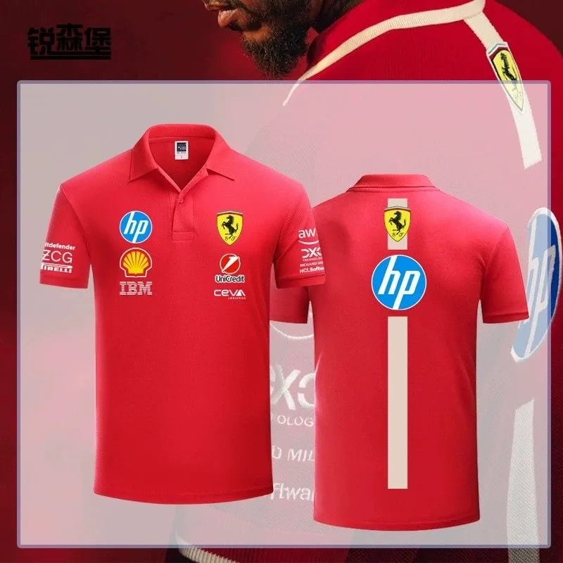 2025 فيراري F1 RacingTeam موحدة قميص بولو بأكمام قصيرة متعدد الاستخدامات للرجال في الصيف لفيراري SP1 812 F40 F12TDF SF90 روما