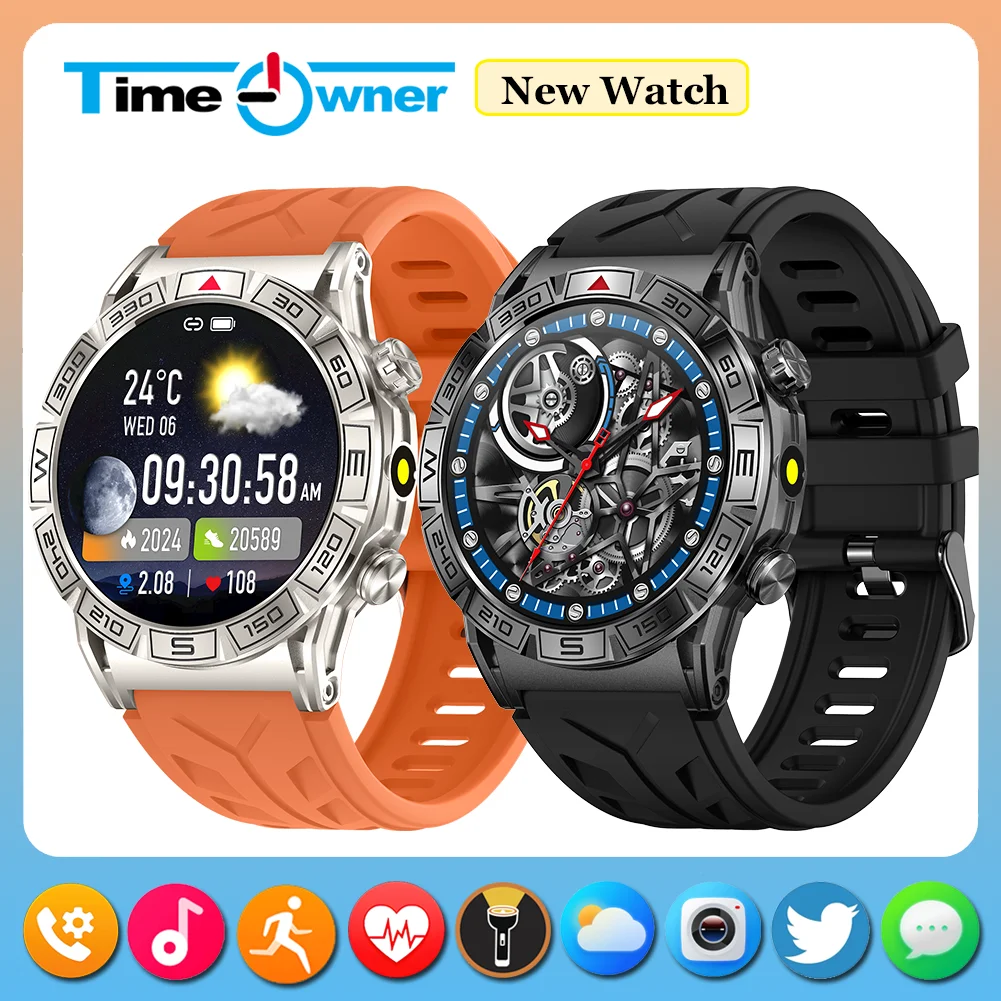 2025 novo relógio inteligente para esportes ao ar livre para homens, lanterna, bússola de medição de altura e pressão, chamada bluetooth rastreador de fitness